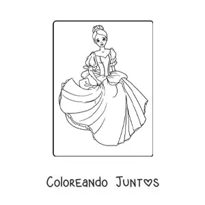 Imagen para colorear de princesa triste con hermoso vestido