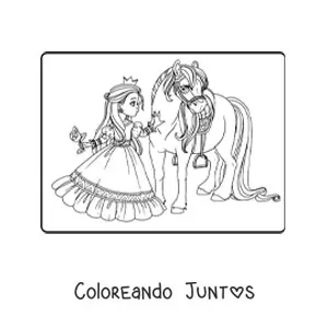 Imagen para colorear de princesa con rosa y corsel