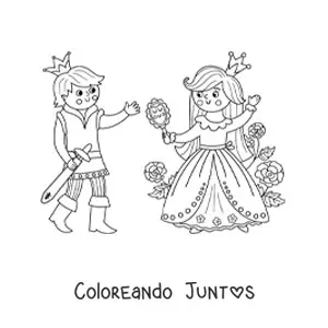 Imagen para colorear de príncipe kawaii y princesa
