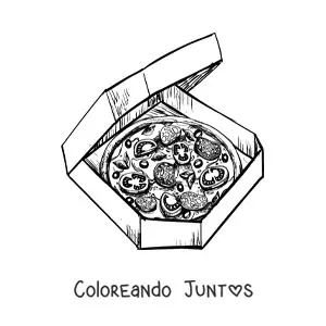Imagen para colorear de una pizza en una caja de pizzas