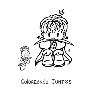 Imagen para colorear de el principito y su rosa