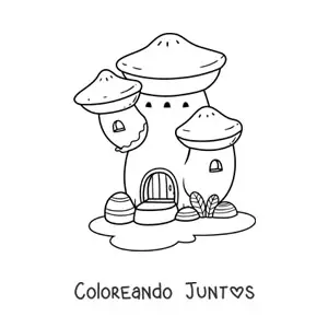 Imagen para colorear de casa con forma de hongo en el bosque encantado