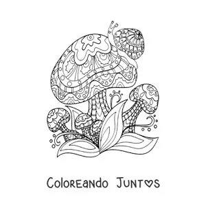 Imagen para colorear de hongos con caracol estilo Zentangle