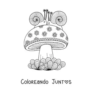 Imagen para colorear de hongo con caracoles estilo Zentangle