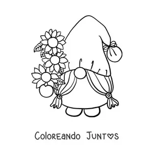 Imagen para colorear de gnomo de jardín con flores