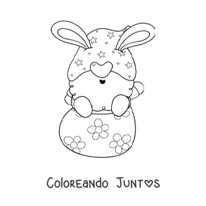 Imagen para colorear de gnomo con barba sentado en un huevo de Pascua