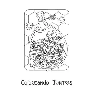 Imagen para colorear de gnomo sentado en jardín con abejas