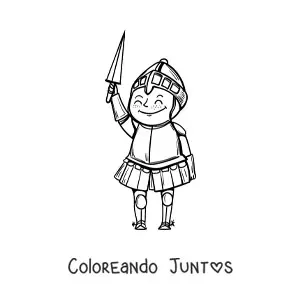 Imagen para colorear de caballero de la Edad Media animado con espada