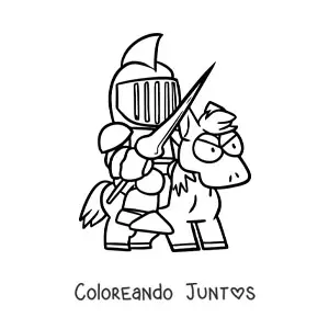 Imagen para colorear de caricatura de un caballero sobre un caballo