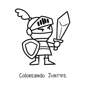 Imagen para colorear de caricatura de un caballero con espada y escudo