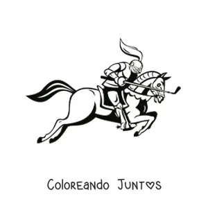 Imagen para colorear de caballero con palo de golf en un caballo