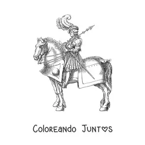 Imagen para colorear de caballero realista de brillante armadura en su corsel