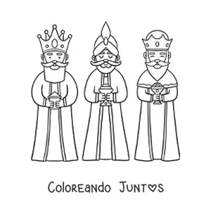 Imagen para colorear de reyes magos animados