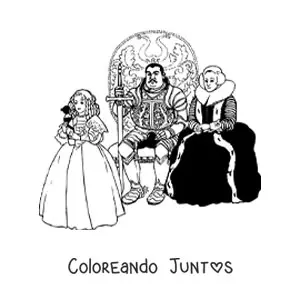 Imagen para colorear de rey y reina realistas sentados en tronos