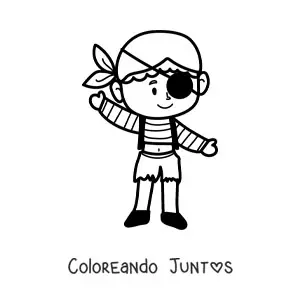 Imagen para colorear de niño pirata animado fácil