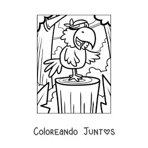 Imagen para colorear de loro pirata animado en una isla