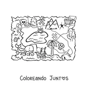 Imagen para colorear de isla del tesoro en un mapa