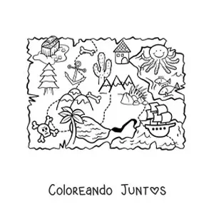 Imagen para colorear de mapa del tesoro oculto en la isla