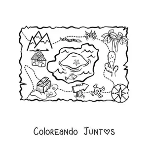 Imagen para colorear de mapa del tesoro animado