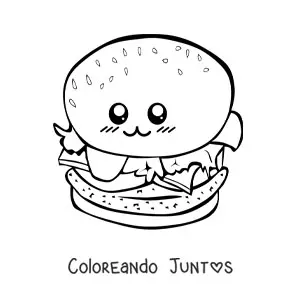 Imagen para colorear de una hamburguesa kawaii animada