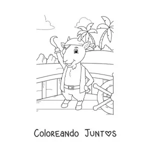 Imagen para colorear de cabra pirata animada en un barco