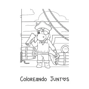 Imagen para colorear de caballo pirata animado en un barco pirata
