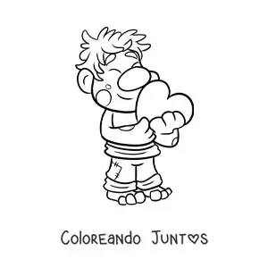 Imagen para colorear de troll animado con corazón