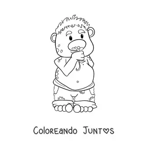 Imagen para colorear de troll animado oliendo una flor