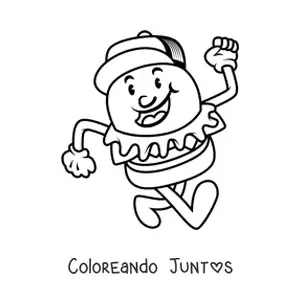 Imagen para colorear de una hamburguesa animada  con cachucha caminando