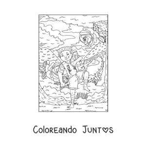 Imagen para colorear de niño troll realista con flores