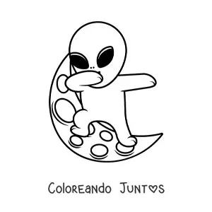 Imagen para colorear de extraterrestre chistoso en la Luna