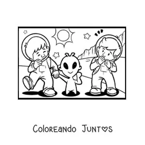 Imagen para colorear de astronautas con extraterrestre en marte