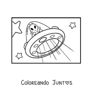 Imagen para colorear de marciano animado volando en un ovni