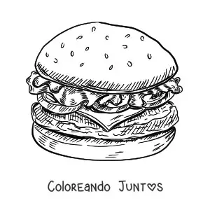 Imagen para colorear de una hamburguesa realista