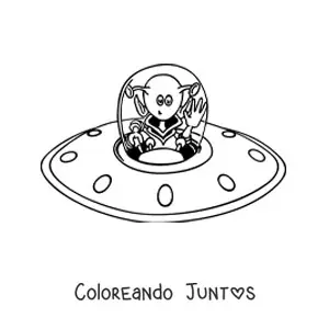 Imagen para colorear de caricatura de un marciano en su nave