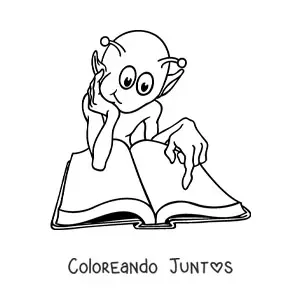 Imagen para colorear de caricatura de un marciano leyendo
