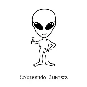 Imagen para colorear de extraterrestre fácil levantando el pulgar