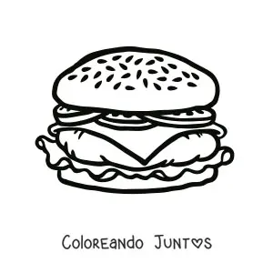Imagen para colorear de una hamburguesa con tomates y queso