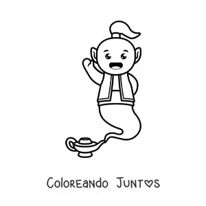 Imagen para colorear de genio kawaii saliendo de la lámpara