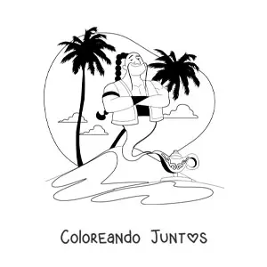 Imagen para colorear de genio animado saliendo de la lámpara maravillosa