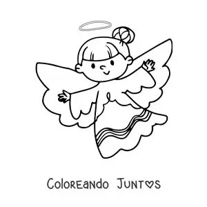 Imagen para colorear de ángel femenino con las alas abiertas