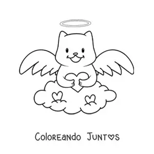 Gato ángel animado con corazón en el cielo