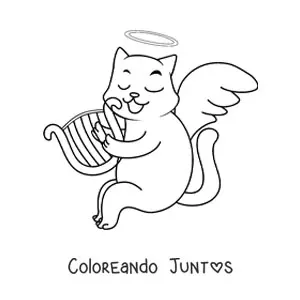 Gato ángel animado tocando el arpa