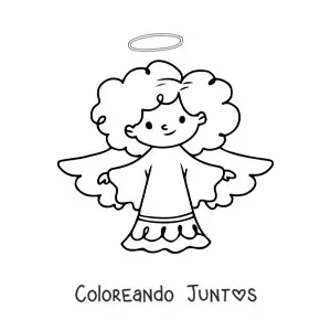Imagen para colorear de ángel con afro animado con las alas abiertas