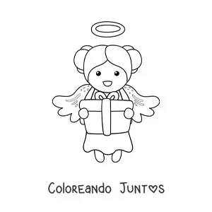 Imagen para colorear de chica ángel navideña con regalo