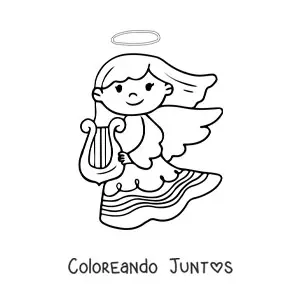Imagen para colorear de chica ángel con arpa