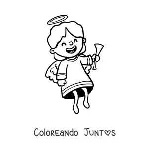 Imagen para colorear de ángel feliz animado con trompeta