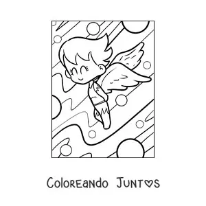 Imagen para colorear de caricatura de un ángel volando en el cielo