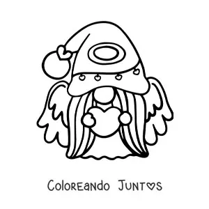 Imagen para colorear de caricatura de un gnomo ángel con corazón