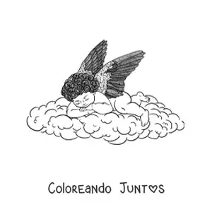 Imagen para colorear de bebé ángel durmiendo en el cielo